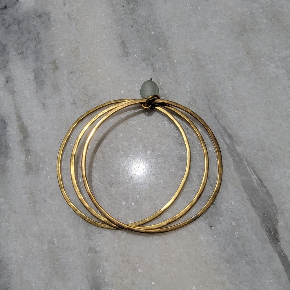 BRASS Bangle Bracelet with Green Accent